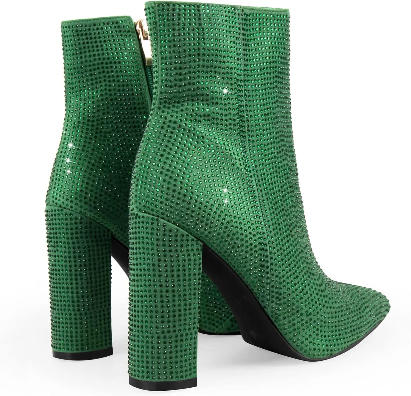 richealnini Womens Sexy Rhinestones Pointed Toe Block High Heel Ankle Boots