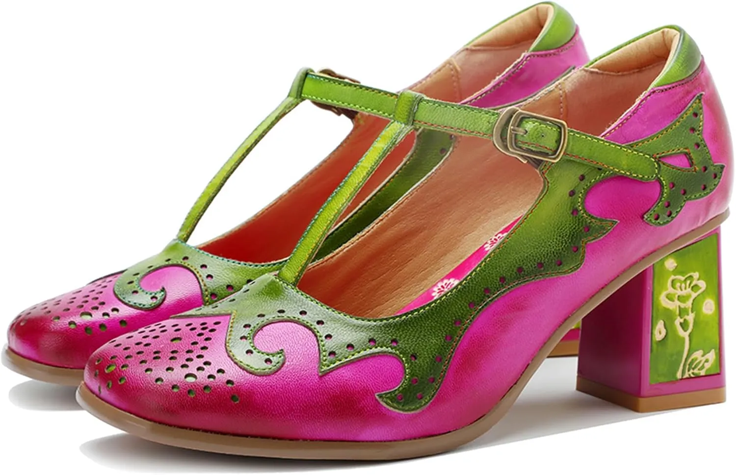 Riutiru Women's Handmade Lambskin Retro Casual Sandals for Spring and Summer, Contrast 3D Color-blocking Flower Comfortable High-heeled Sandals for Women
