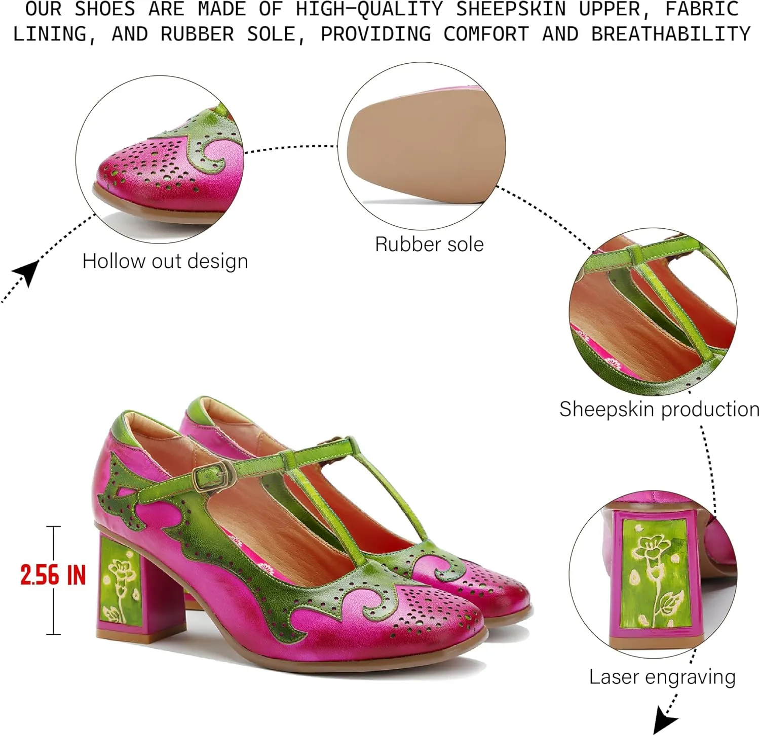 Riutiru Women's Handmade Lambskin Retro Casual Sandals for Spring and Summer, Contrast 3D Color-blocking Flower Comfortable High-heeled Sandals for Women