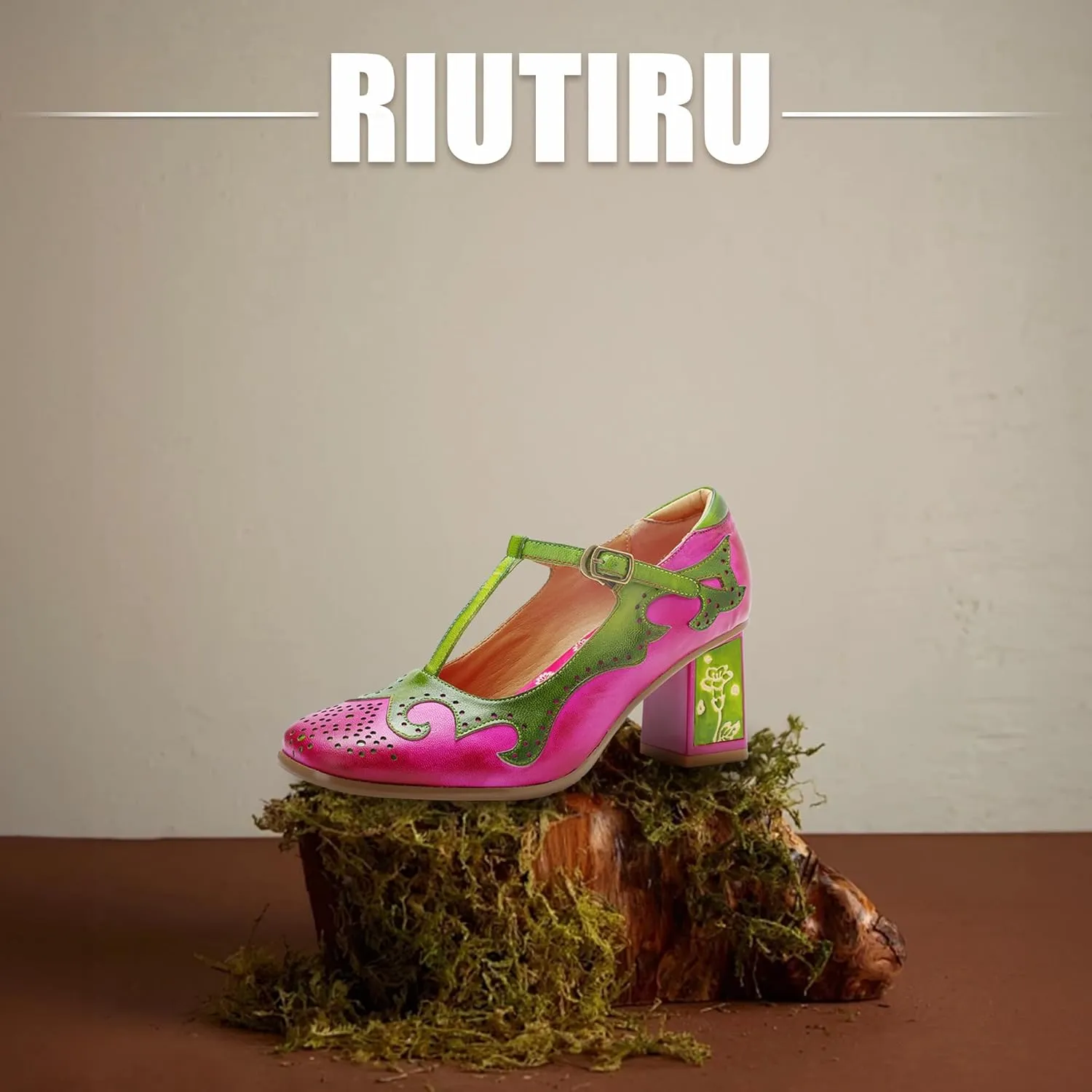 Riutiru Women's Handmade Lambskin Retro Casual Sandals for Spring and Summer, Contrast 3D Color-blocking Flower Comfortable High-heeled Sandals for Women