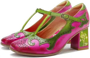 Riutiru Women's Handmade Lambskin Retro Casual Sandals for Spring and Summer, Contrast 3D Color-blocking Flower Comfortable High-heeled Sandals for Women