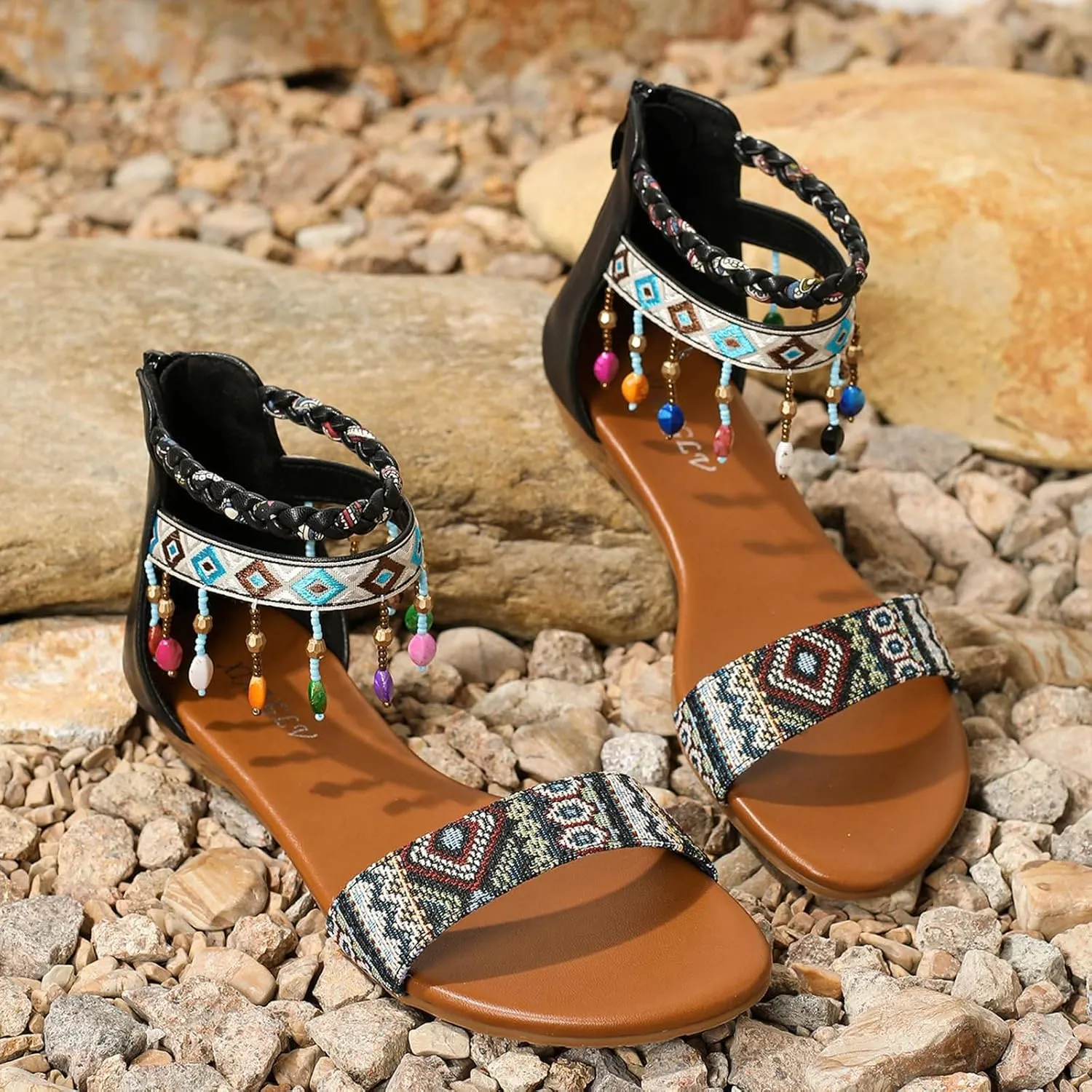 Roorsily Women's Breathable Sandals Fashionable Outdoor Tassel Sandals Bohemian Beach Sandals Banquet Sandals for Women