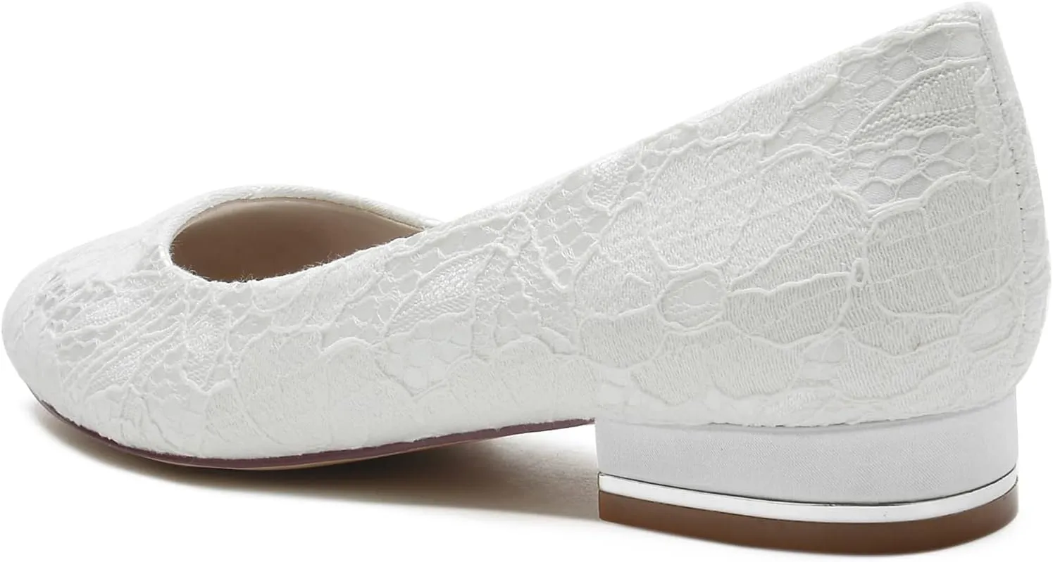 Round Toe Wedding Flats Wedding Shoes Bridal Flats Women Slip on Evening Prom Party Dress Shoes 2.5Cm