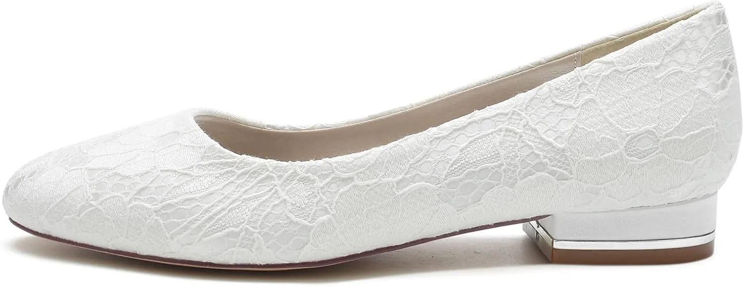 Round Toe Wedding Flats Wedding Shoes Bridal Flats Women Slip on Evening Prom Party Dress Shoes 2.5Cm
