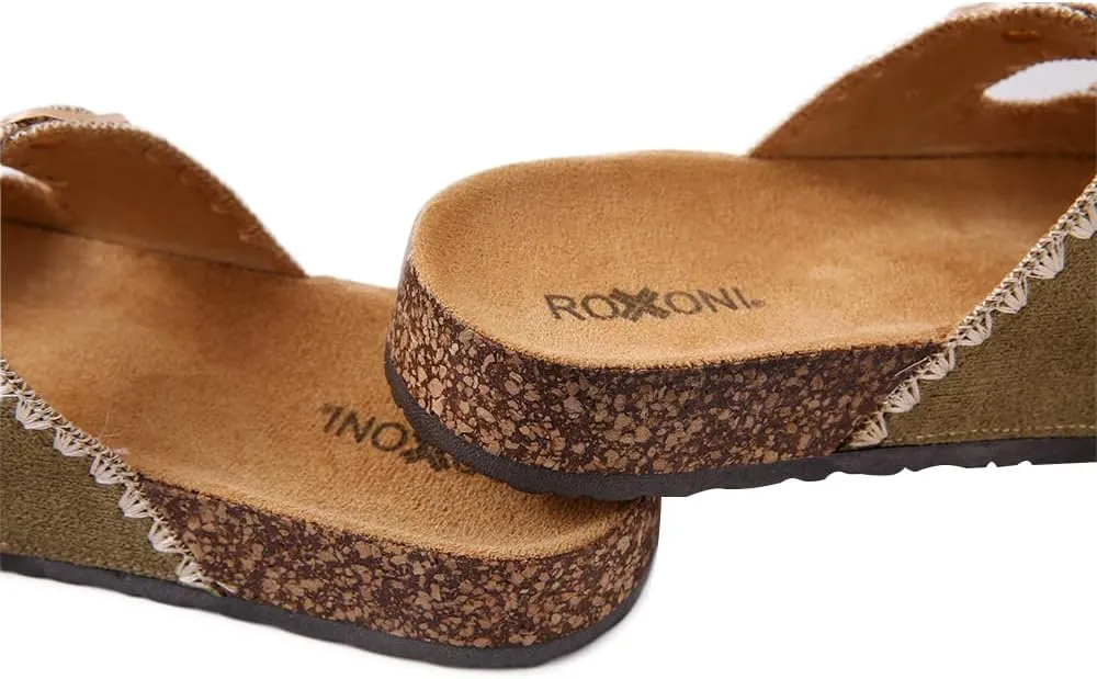 Roxoni Women's Fashion Cork Sole Double Buckle Indoor/Outdoor Sandal