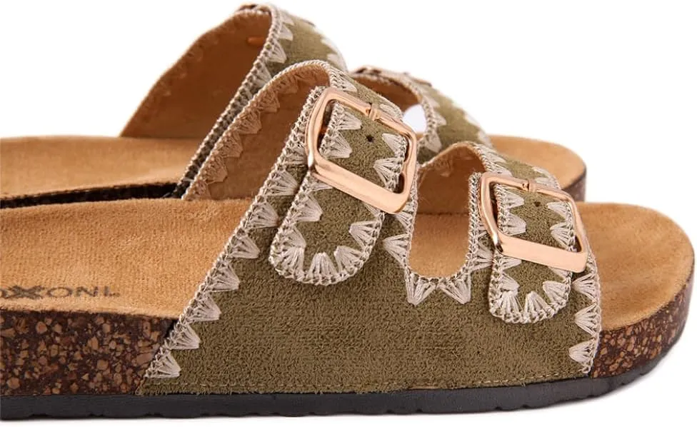 Roxoni Women's Fashion Cork Sole Double Buckle Indoor/Outdoor Sandal