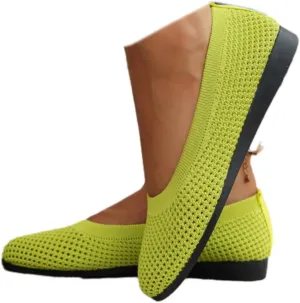 SACFOF Women's Knitted Flat Shoes Lightweight Comfortable Loafers Footwear Slip On Casual Breathable Mesh Walking Shoes