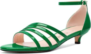 Saekcted Womens Kitten Low Heel Open Toe Sandals Ankle Strap Buckle Dress Shoes Wedding Casual Party 1.2 Inches Heels