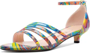 Saekcted Womens Kitten Low Heel Open Toe Sandals Ankle Strap Buckle Dress Shoes Wedding Casual Party 1.2 Inches Heels