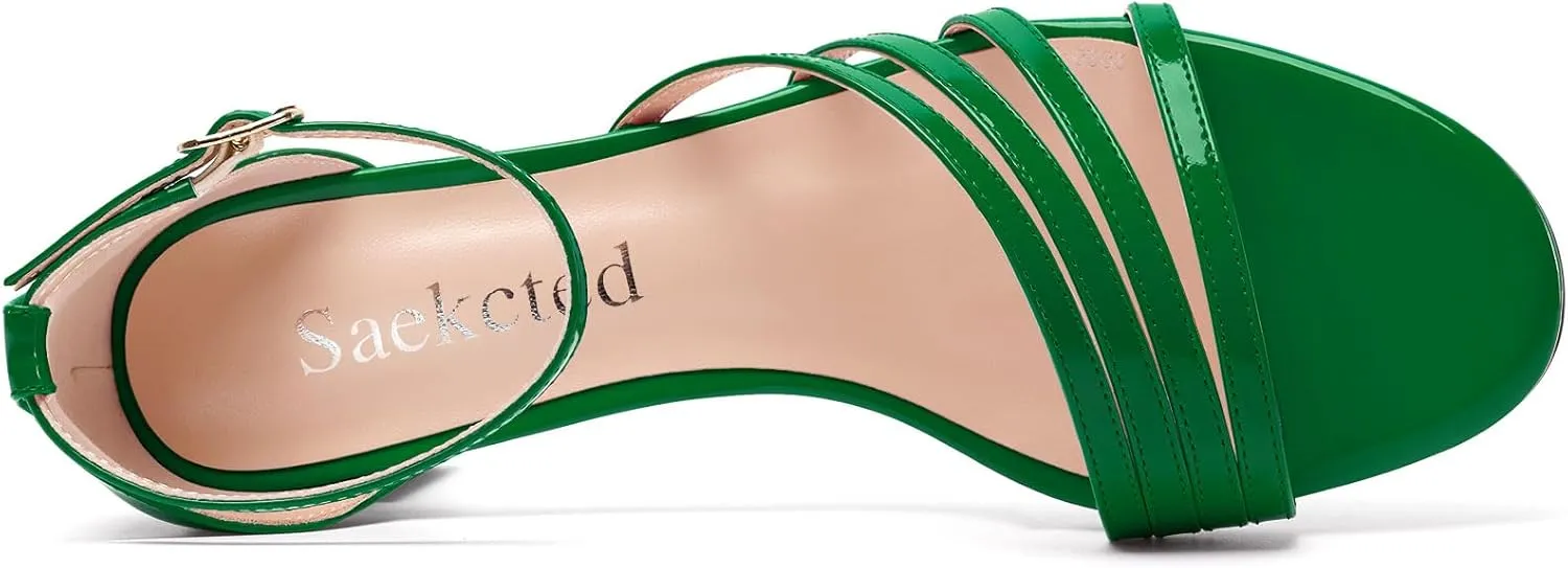 Saekcted Womens Kitten Low Heel Open Toe Sandals Ankle Strap Buckle Dress Shoes Wedding Casual Party 1.2 Inches Heels