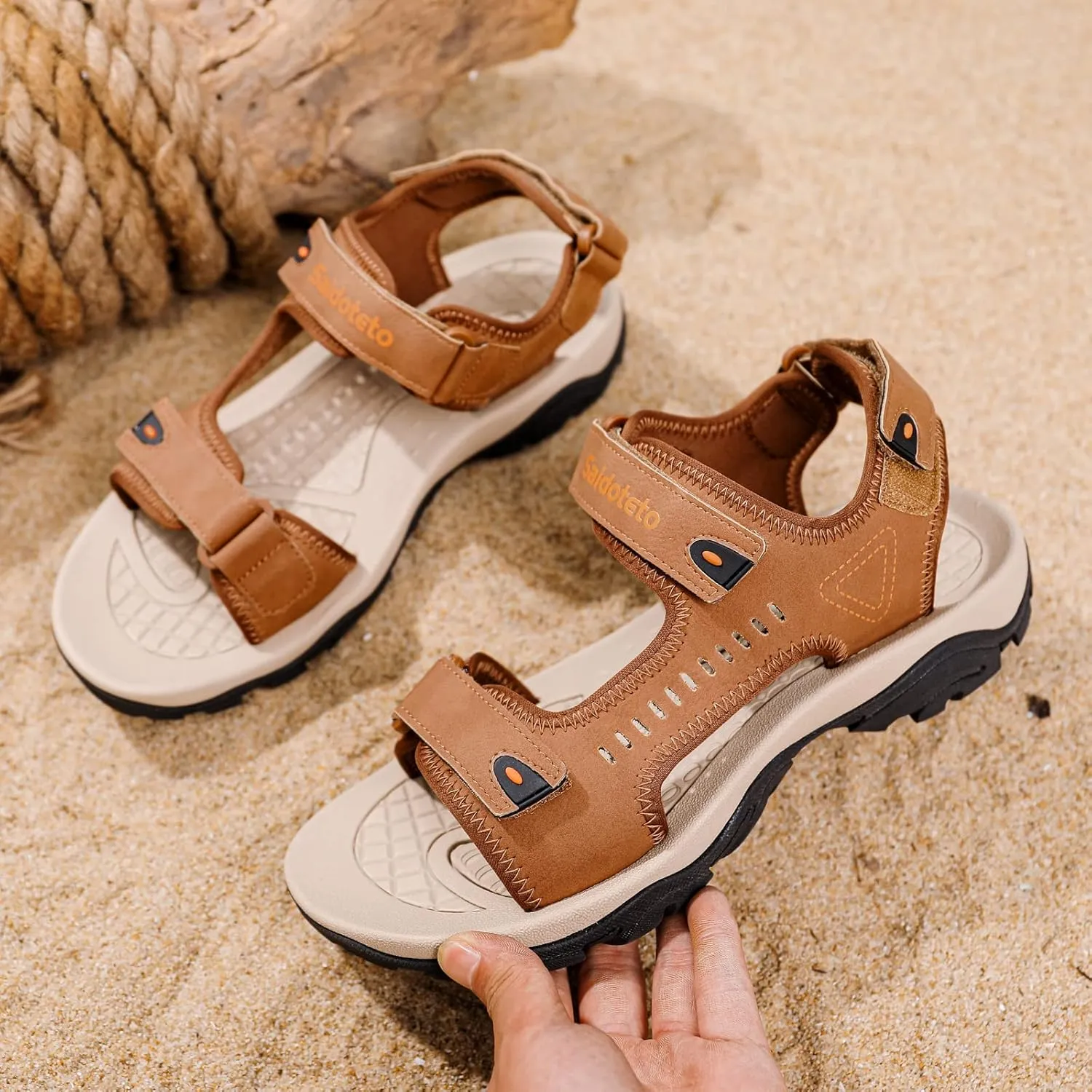 Saidoteto Men's Hiking Sandals with Adjustable Straps,Open Toe Athletic Sport Sandals Outdoor Universal Water Beach Sandals