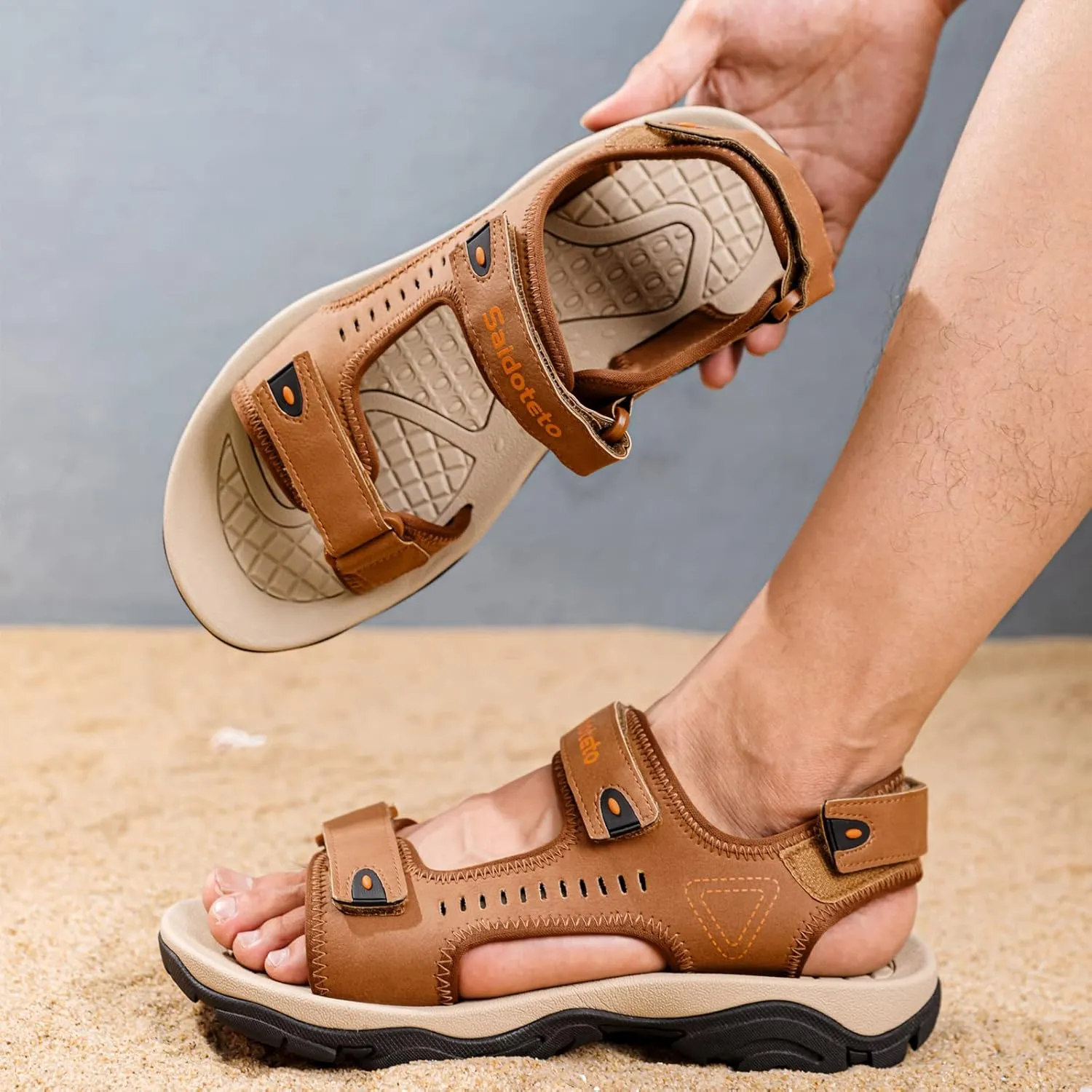 Saidoteto Men's Hiking Sandals with Adjustable Straps,Open Toe Athletic Sport Sandals Outdoor Universal Water Beach Sandals