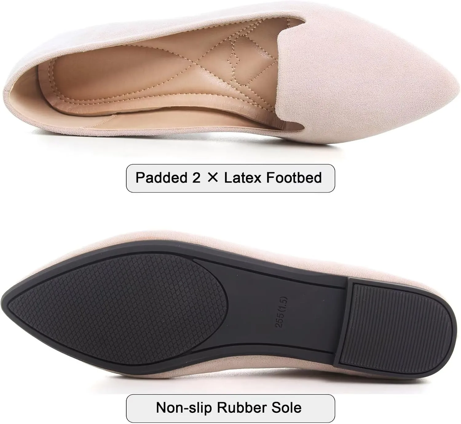 SAILING LU Women Pointed Toe Ballets Flats Faux Suede Comfortable Soft Ballet Walking Shoes Dressy Slip-on Ballerina Shoes