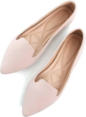 SAILING LU Women Pointed Toe Ballets Flats Faux Suede Comfortable Soft Ballet Walking Shoes Dressy Slip-on Ballerina Shoes