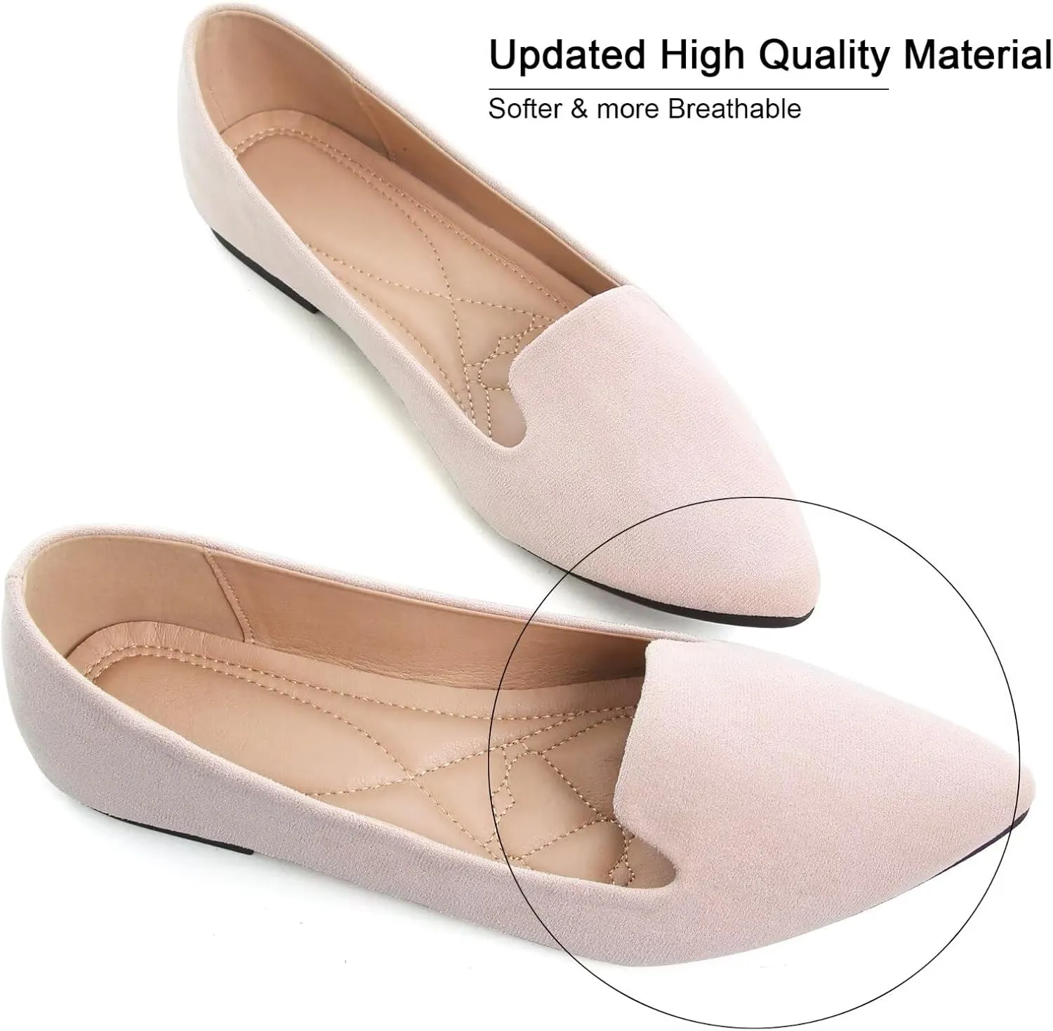 SAILING LU Women Pointed Toe Ballets Flats Faux Suede Comfortable Soft Ballet Walking Shoes Dressy Slip-on Ballerina Shoes