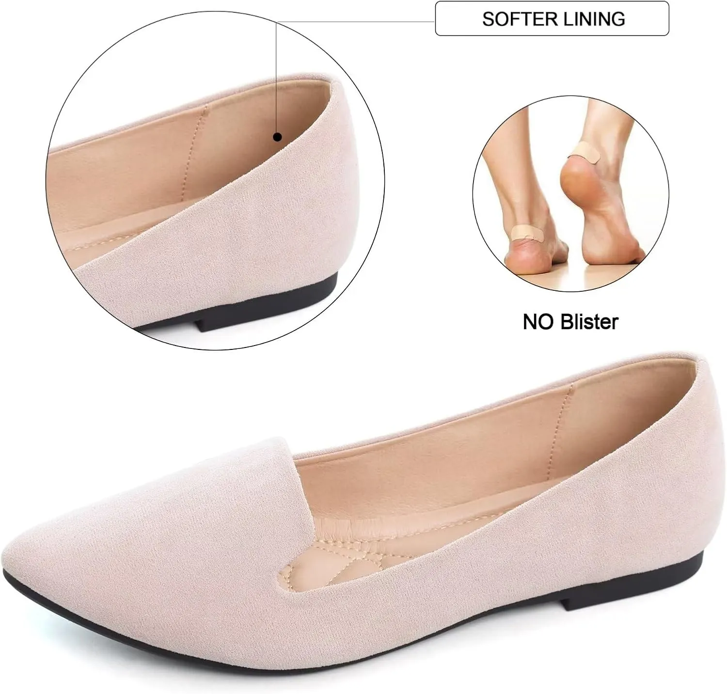 SAILING LU Women Pointed Toe Ballets Flats Faux Suede Comfortable Soft Ballet Walking Shoes Dressy Slip-on Ballerina Shoes