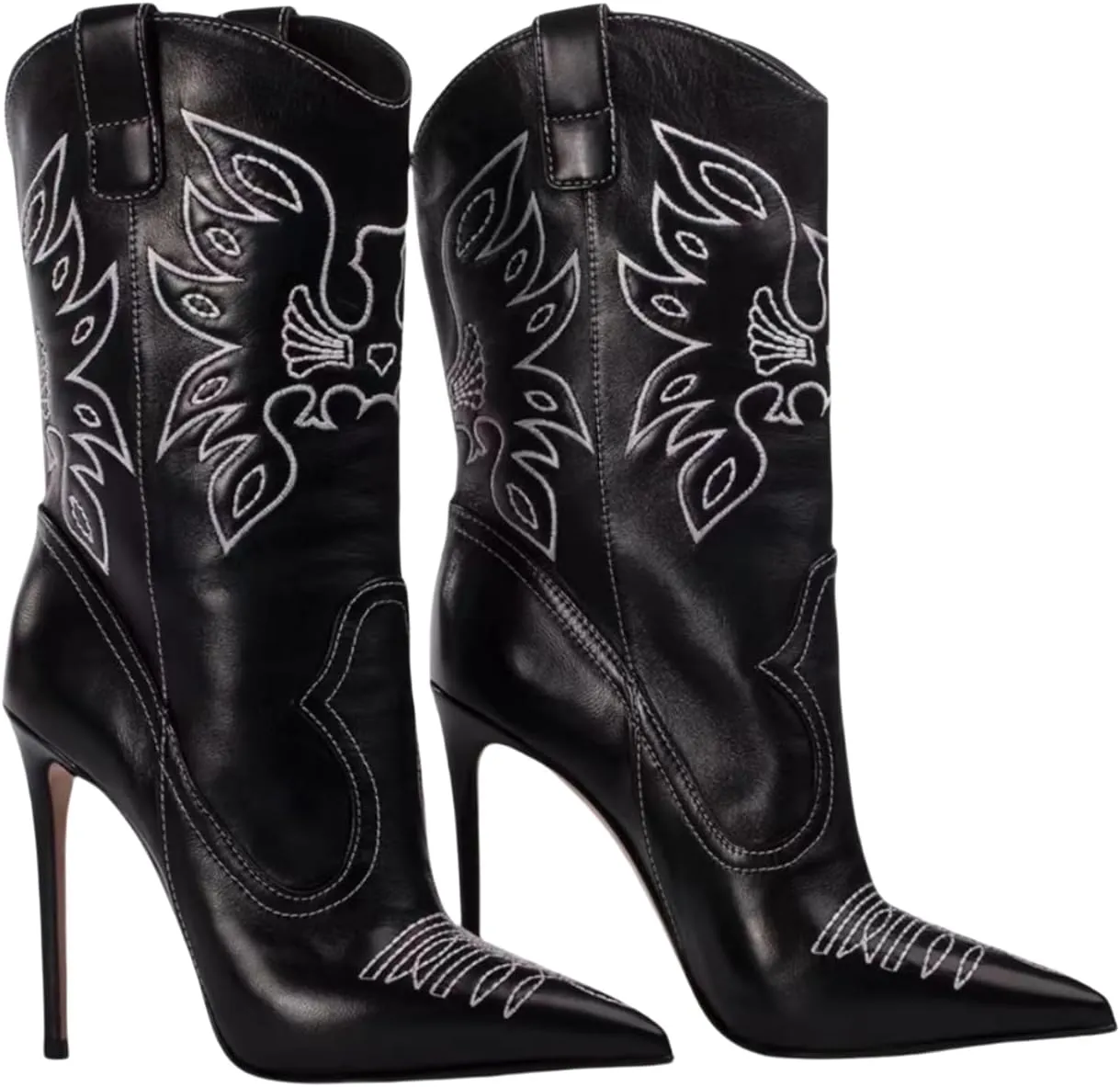 Saint Leia Women's Embroidered Western Cowboy Stiletto Heel Boots Pointed Toe Pull-Up Tabs Classic Cowgirl Dress Boot