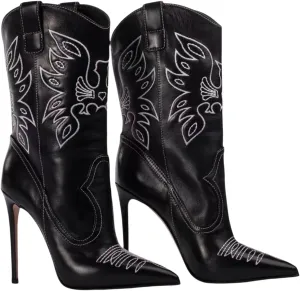 Saint Leia Women's Embroidered Western Cowboy Stiletto Heel Boots Pointed Toe Pull-Up Tabs Classic Cowgirl Dress Boot