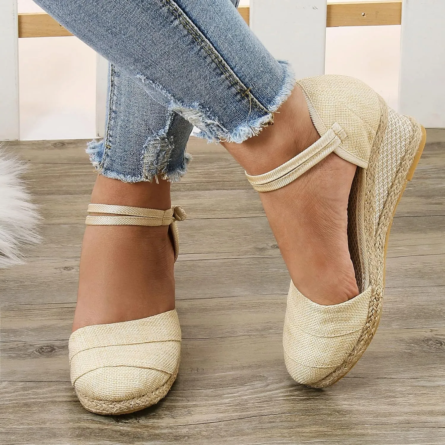 Sandals for Women Dressy Summer,Women's Ankle Strap Closed Toe Espadrille Wedge Sandals Dressy Platform Sandals Casual Shoes