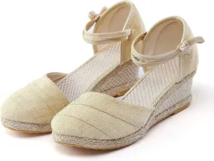 Sandals for Women Dressy Summer,Women's Ankle Strap Closed Toe Espadrille Wedge Sandals Dressy Platform Sandals Casual Shoes