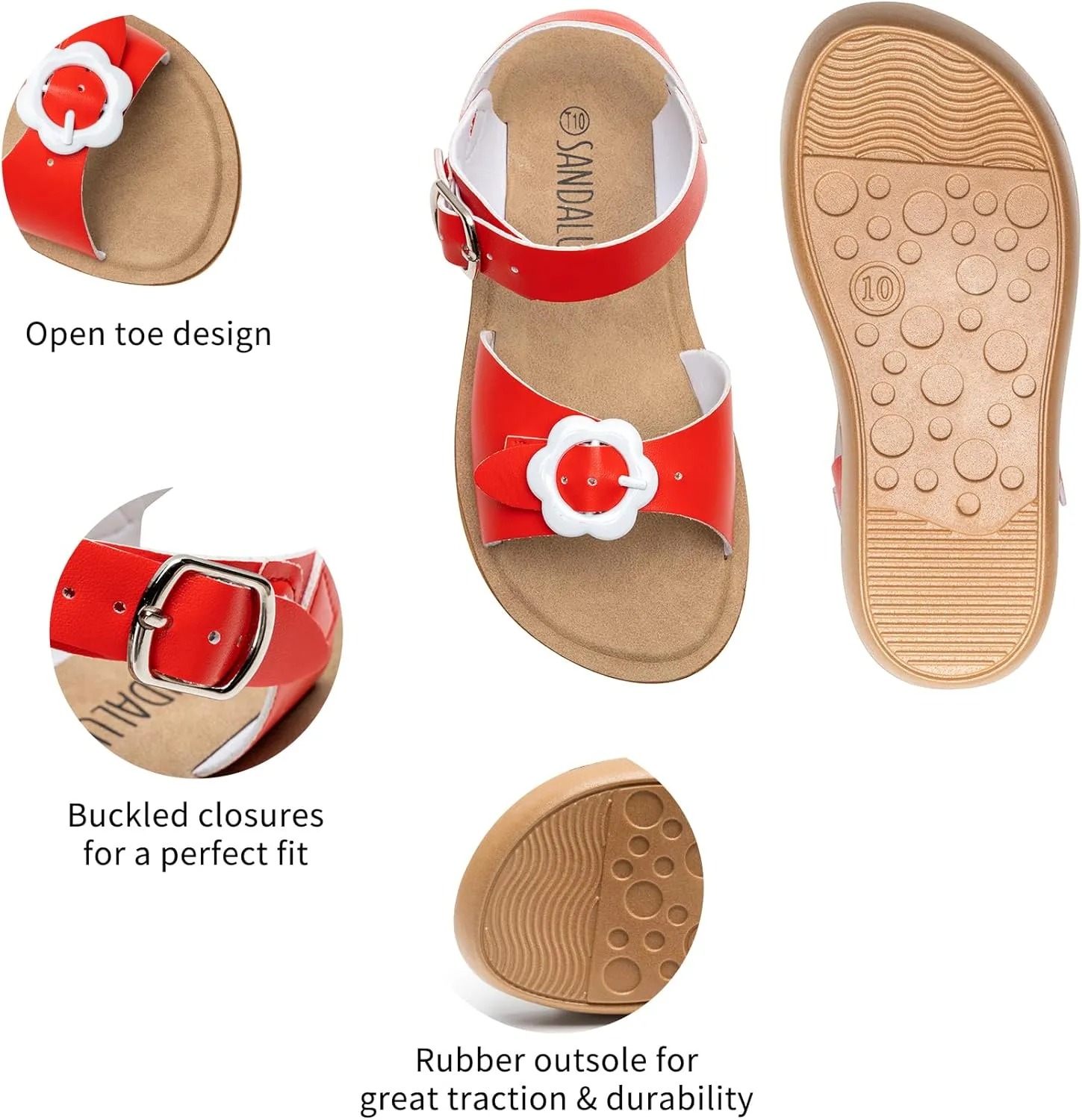 SANDALUP Summer Sandals w Double Buckle for Toddler Girls/Boys