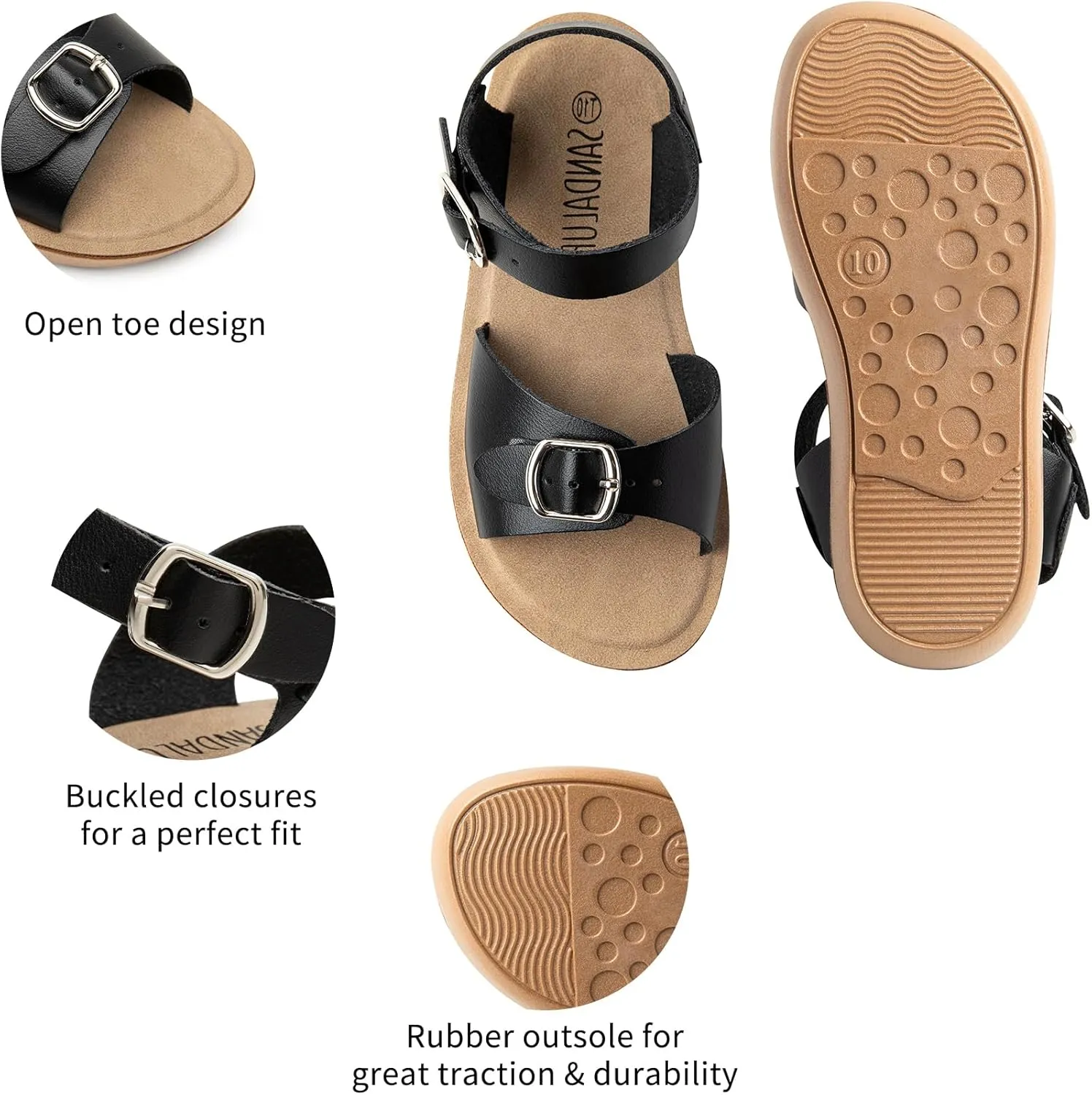 SANDALUP Summer Sandals w Double Buckle for Toddler Girls/Boys