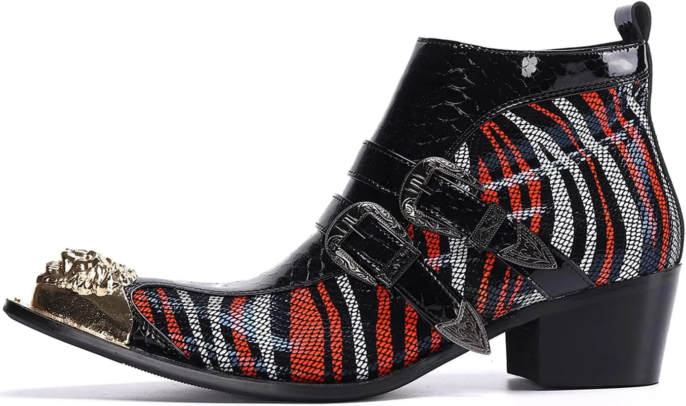 Santimon Mens Chelsea Boots Dress Casual Party Western Boots Metal Tip Toe Genuine Leather Zipper Buckle Two Tone Ankle Boots Fashion Cowboy Disco Singer Ballroom Wedding Tuxedo Chukka Boots