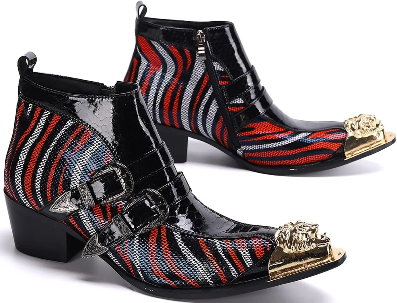 Santimon Mens Chelsea Boots Dress Casual Party Western Boots Metal Tip Toe Genuine Leather Zipper Buckle Two Tone Ankle Boots Fashion Cowboy Disco Singer Ballroom Wedding Tuxedo Chukka Boots