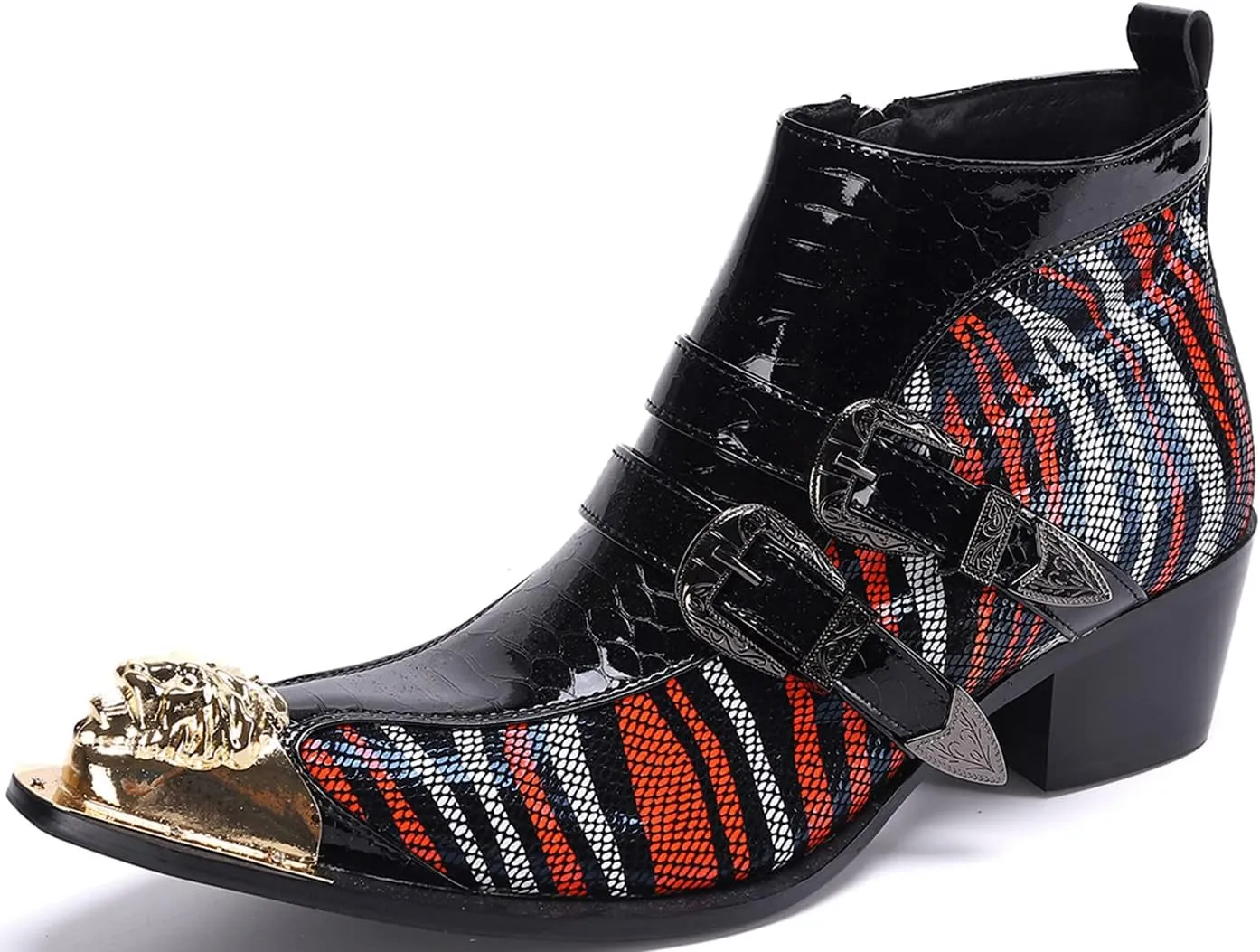Santimon Mens Chelsea Boots Dress Casual Party Western Boots Metal Tip Toe Genuine Leather Zipper Buckle Two Tone Ankle Boots Fashion Cowboy Disco Singer Ballroom Wedding Tuxedo Chukka Boots