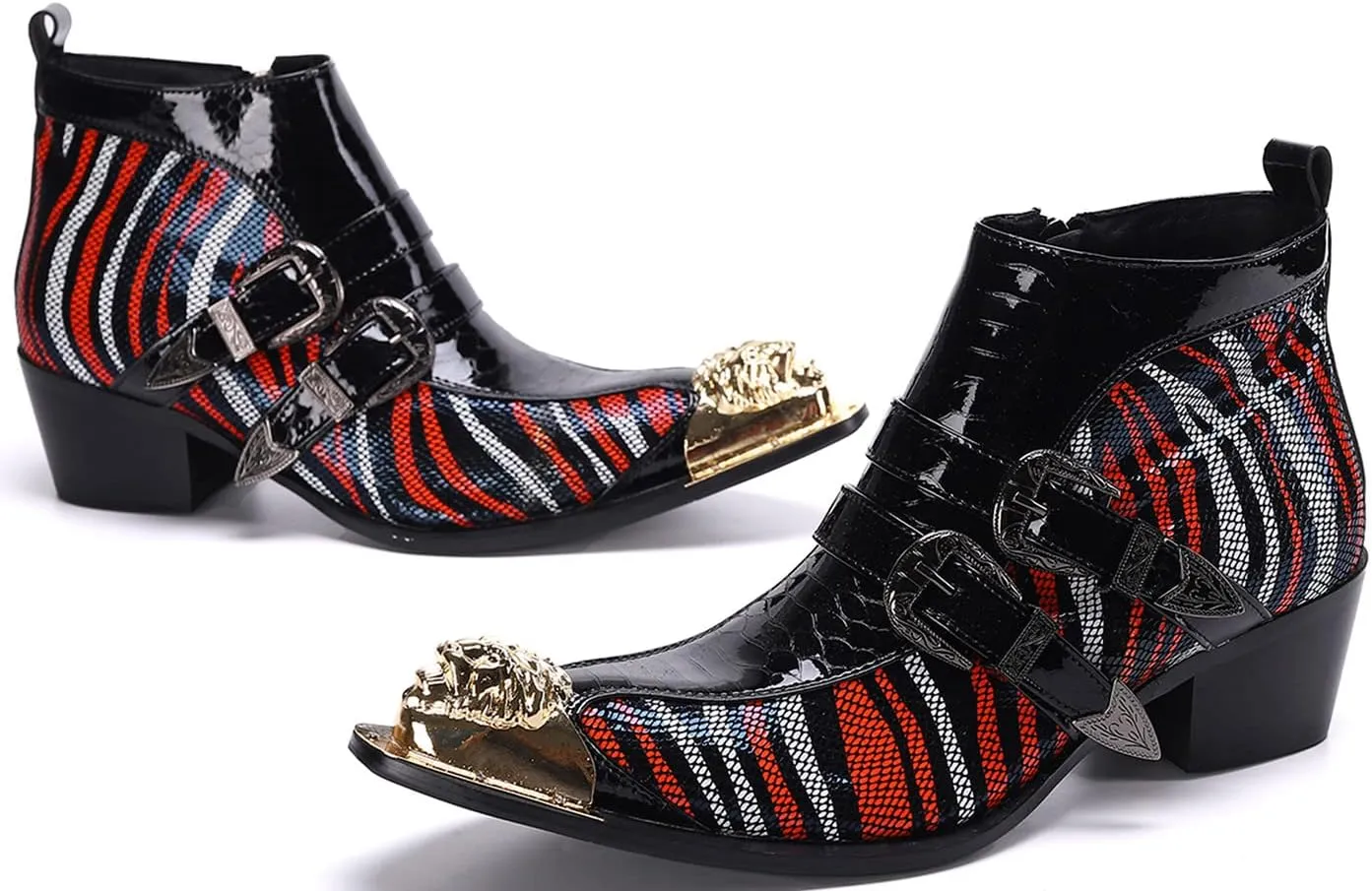 Santimon Mens Chelsea Boots Dress Casual Party Western Boots Metal Tip Toe Genuine Leather Zipper Buckle Two Tone Ankle Boots Fashion Cowboy Disco Singer Ballroom Wedding Tuxedo Chukka Boots