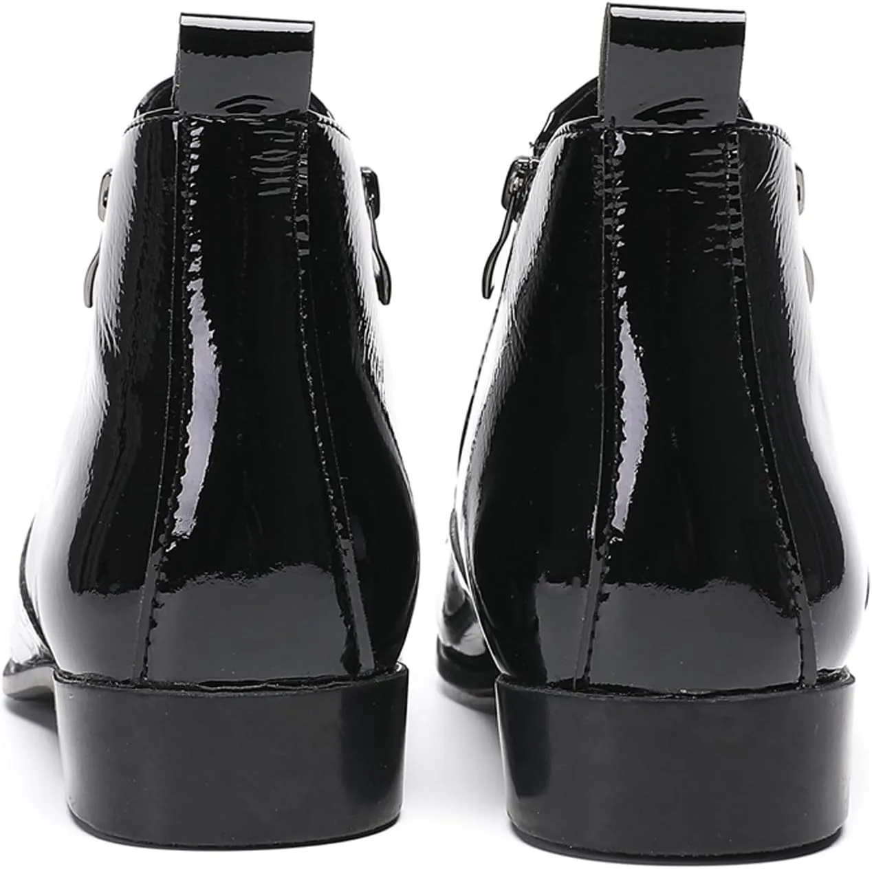 Santimon Men’s Fashion Chelsea Boots with Double Zipper – Pointed Toe Casual Dress Cowboy Boots with Glossy Patent Leather, Textured Design – Stylish Party, Stage, Club Ankle Boots for Men