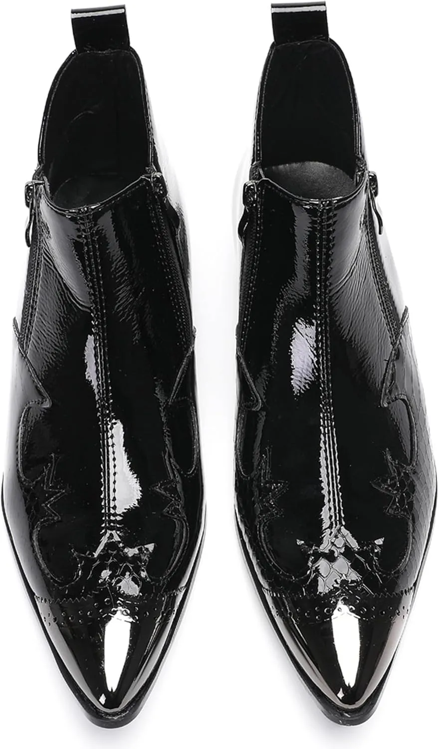 Santimon Men’s Fashion Chelsea Boots with Double Zipper – Pointed Toe Casual Dress Cowboy Boots with Glossy Patent Leather, Textured Design – Stylish Party, Stage, Club Ankle Boots for Men