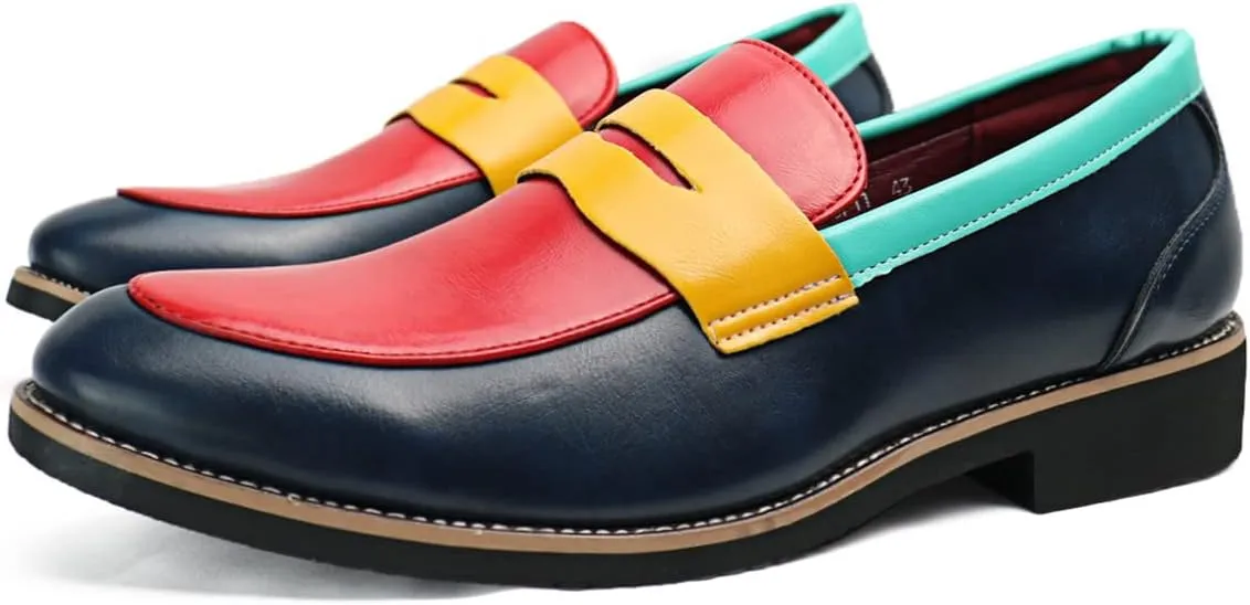 Santimon Men's Four Tone Colors Penny Loafer Slip On Pull on Dress Shoes Casual Boat Shoes Moccasins