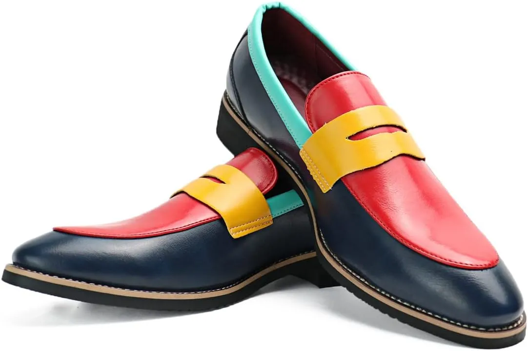 Santimon Men's Four Tone Colors Penny Loafer Slip On Pull on Dress Shoes Casual Boat Shoes Moccasins