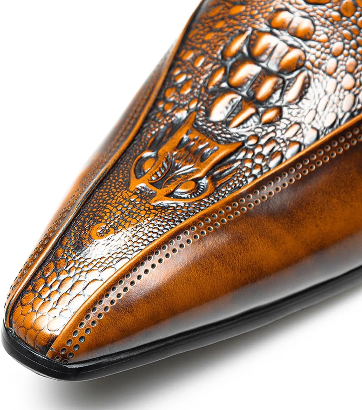 Santimon Mens Leather Slip-On Loafers | Pointed Toe Crocodile Texture Business Casual Dress Shoes| Breathable Comfort Office Penny Loafers
