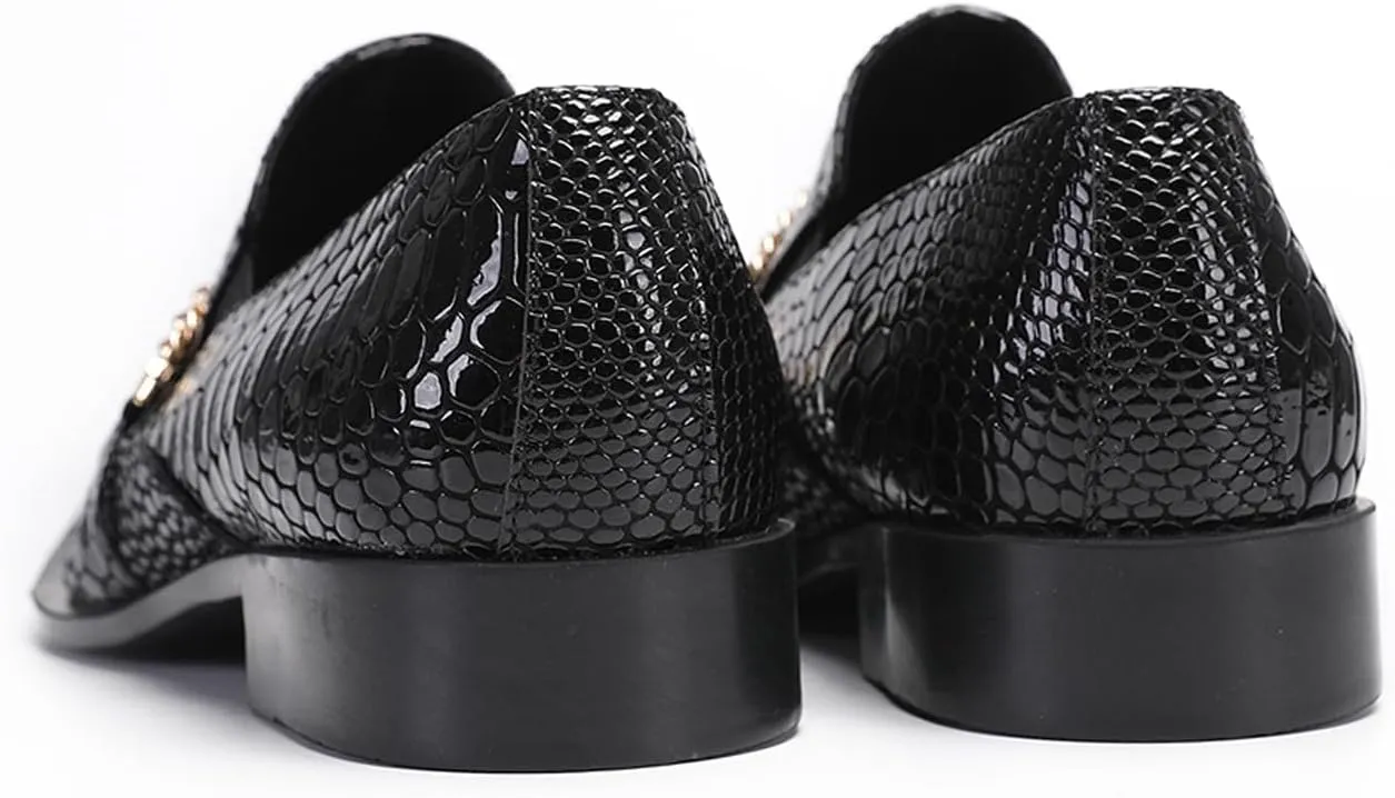 Santimon Men's Metal-Toe Slip On Loafers with Beadwork | Genuine Leather Penny Loafers for Wedding/Disco/Rock Events | Dress Shoes for Casual & Party Outfits Black