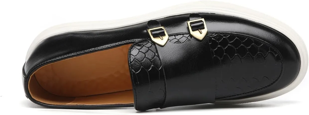 Santimon Men's Monk Strap Buckle Loafers Slip-on Flat Chunky Sole Casual Dress Shoes