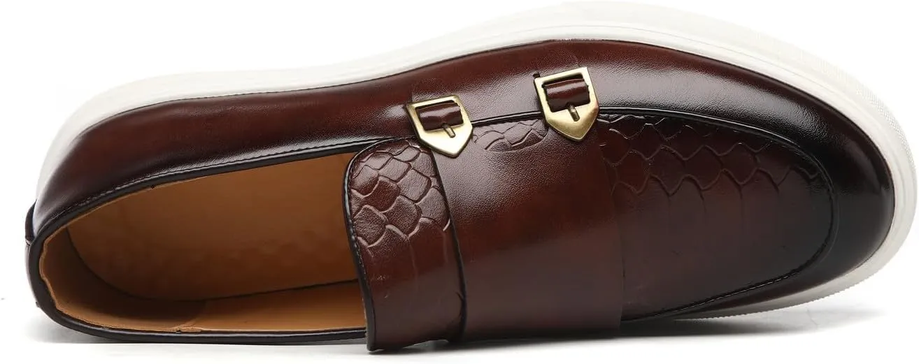 Santimon Men's Monk Strap Buckle Loafers Slip-on Flat Chunky Sole Casual Dress Shoes