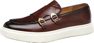 Santimon Men's Monk Strap Buckle Loafers Slip-on Flat Chunky Sole Casual Dress Shoes