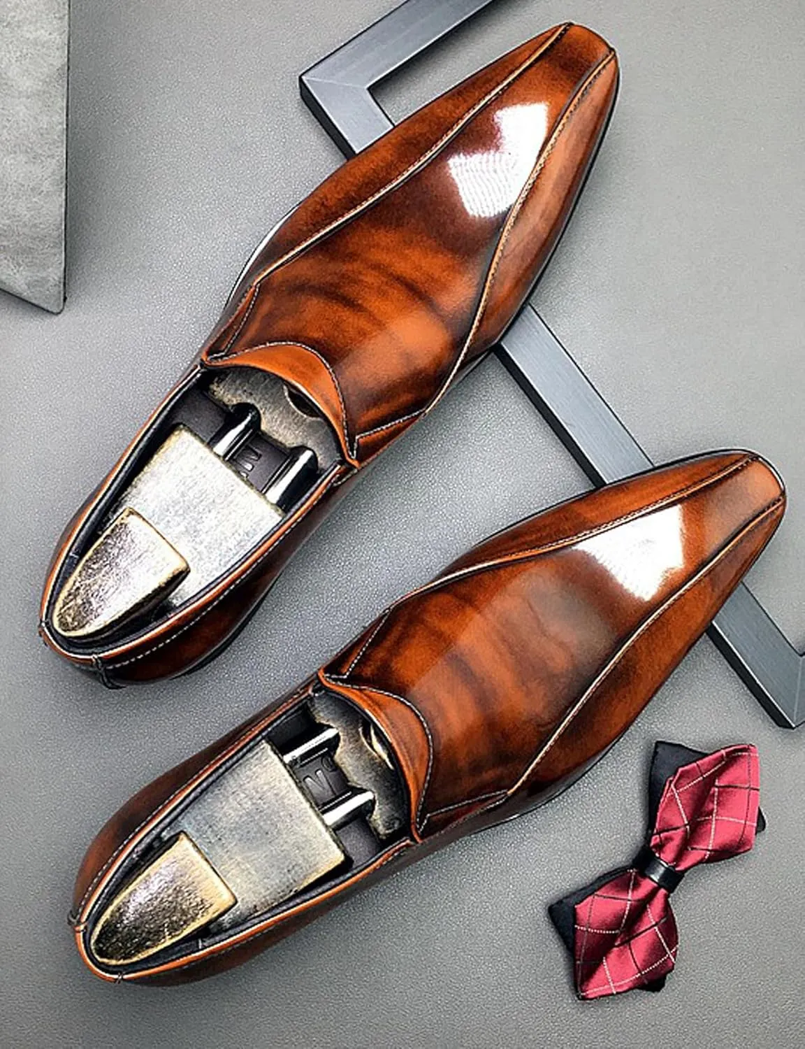Santimon Men's Patent Leather Slip-On Loafers | Pointed Toe Penny Dress Shoes for Wedding & Business | Shining Casual Loafers with Cushioned Comfort Sole