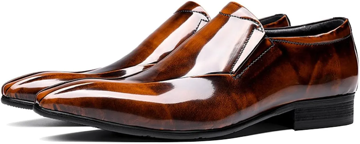 Santimon Men's Patent Leather Slip-On Loafers | Pointed Toe Penny Dress Shoes for Wedding & Business | Shining Casual Loafers with Cushioned Comfort Sole