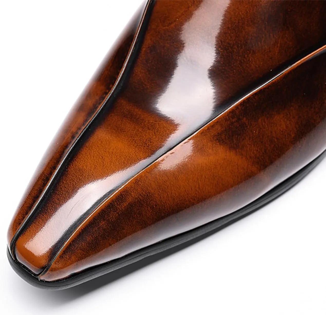 Santimon Men's Patent Leather Slip-On Loafers | Pointed Toe Penny Dress Shoes for Wedding & Business | Shining Casual Loafers with Cushioned Comfort Sole