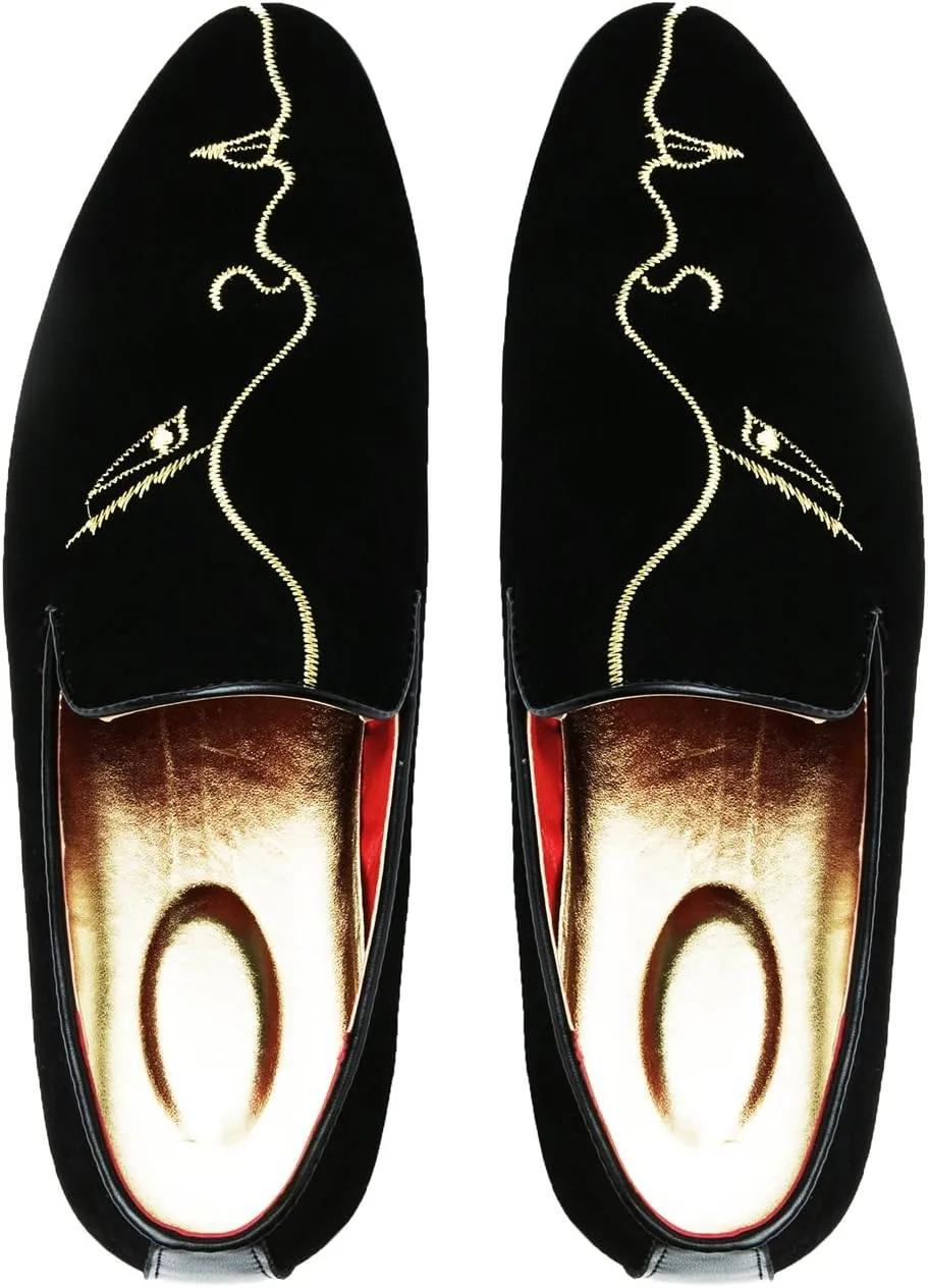 Santimon Mens Slip-On Loafers Business Dress Tuxedo Leather Lined Slippers Driving Moccasins Lightweight Embroidery Suede Luxury Formal Casual Suit Shoes