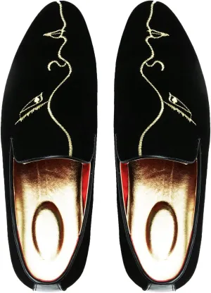 Santimon Mens Slip-On Loafers Business Dress Tuxedo Leather Lined Slippers Driving Moccasins Lightweight Embroidery Suede Luxury Formal Casual Suit Shoes