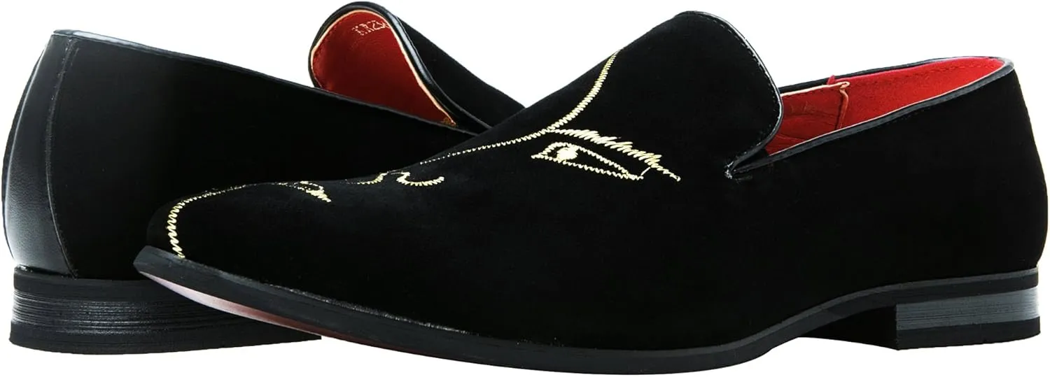 Santimon Mens Slip-On Loafers Business Dress Tuxedo Leather Lined Slippers Driving Moccasins Lightweight Embroidery Suede Luxury Formal Casual Suit Shoes