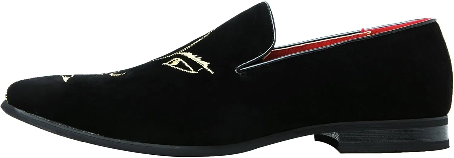 Santimon Mens Slip-On Loafers Business Dress Tuxedo Leather Lined Slippers Driving Moccasins Lightweight Embroidery Suede Luxury Formal Casual Suit Shoes
