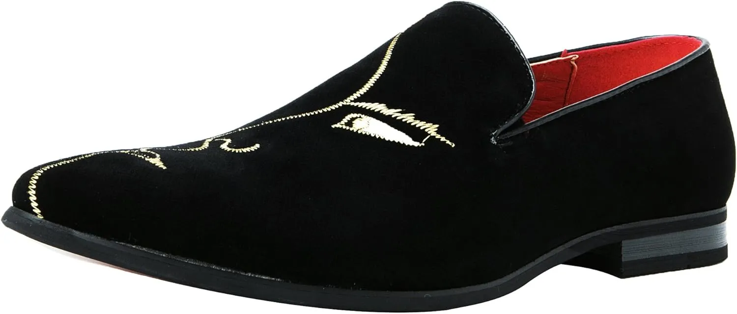 Santimon Mens Slip-On Loafers Business Dress Tuxedo Leather Lined Slippers Driving Moccasins Lightweight Embroidery Suede Luxury Formal Casual Suit Shoes