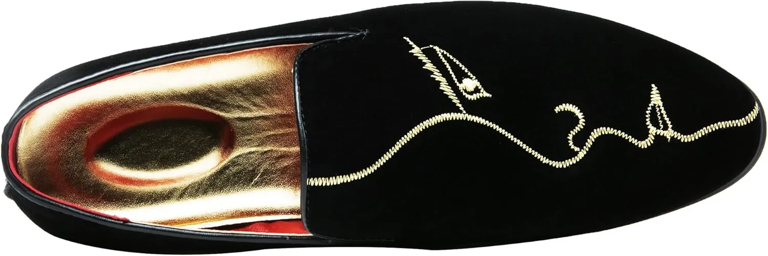 Santimon Mens Slip-On Loafers Business Dress Tuxedo Leather Lined Slippers Driving Moccasins Lightweight Embroidery Suede Luxury Formal Casual Suit Shoes