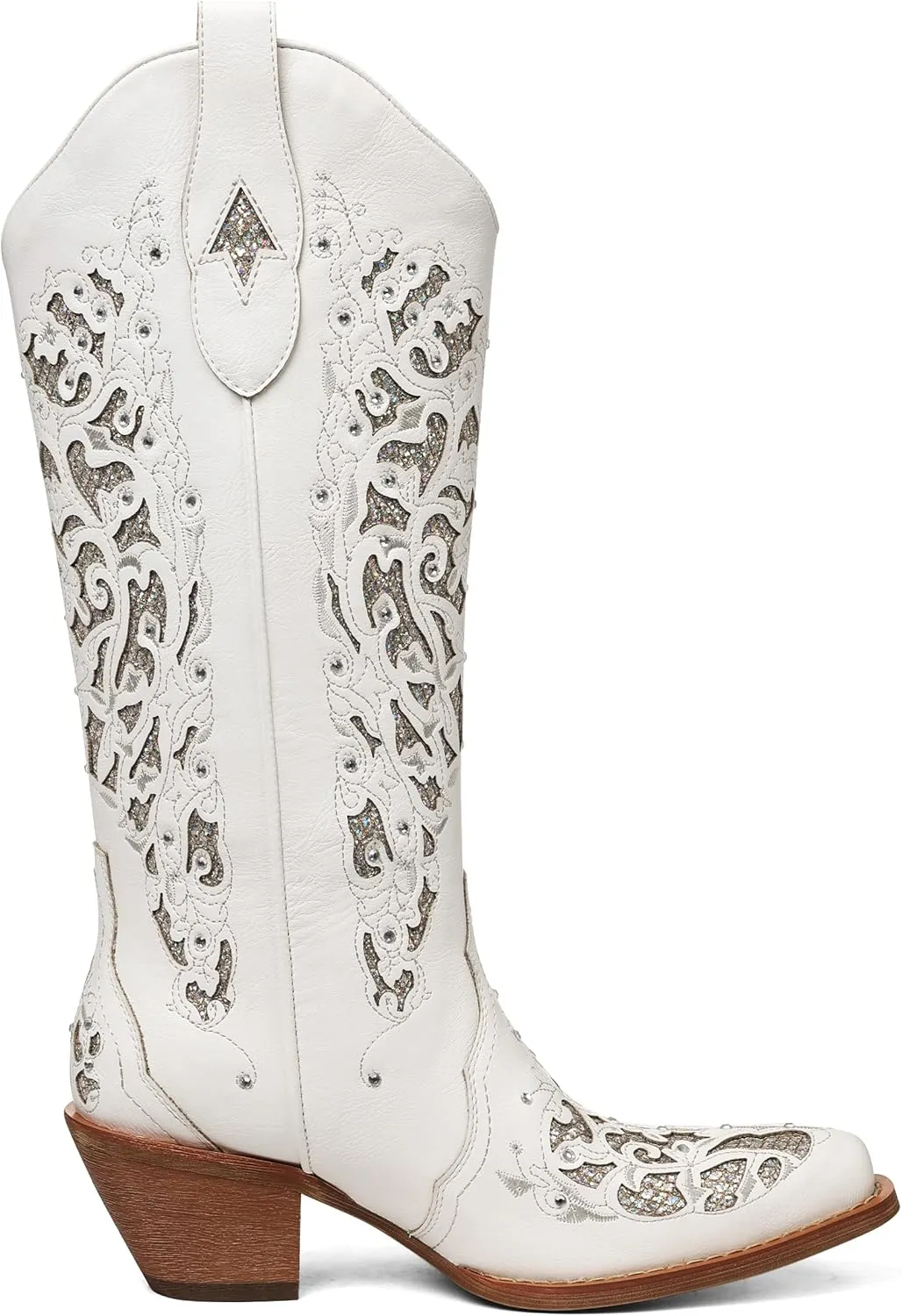 SaraIris Black Cowgirl Boots for Women Cowboy Boots Western Boots Chunky Heel Pointed Toe Pull On Rhinestones Knee High Boots