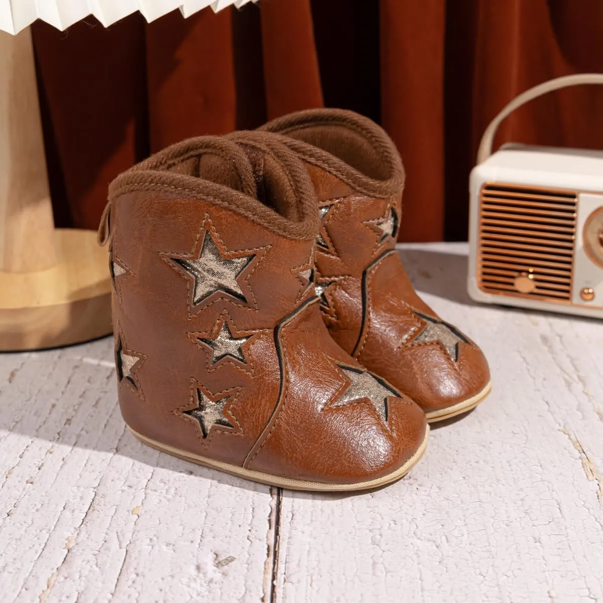 Sawimlgy Infant Baby Boys Girls Plush Winter Snow Boots Cowboy Tassels Bowknot Ankle Side Zipper Soft Sole Boots Toddler Newborn Warm First Walker Crib Outdoor Shoes